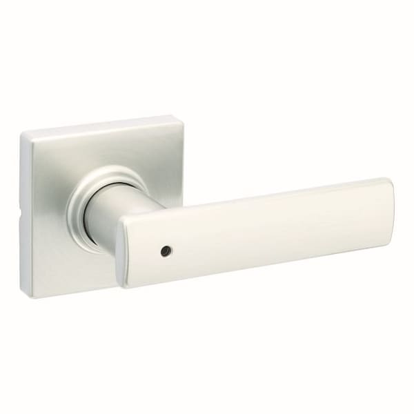 Breton Lever with Square Rose Privacy Door Lock with 6AL Latch and RCS Strike Satin Nickel Finish